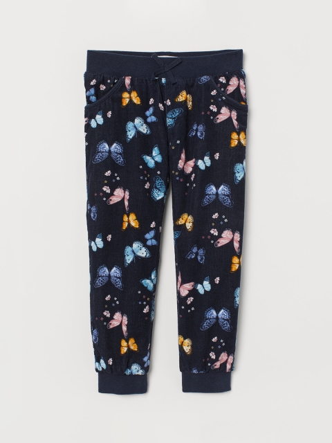 

H&M Girls Navy Blue Printed Lined Corduroy Trousers