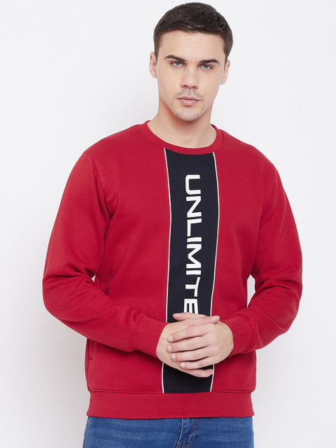 

Octave Men Red & Navy Blue Colourblocked Fleece Sweatshirt