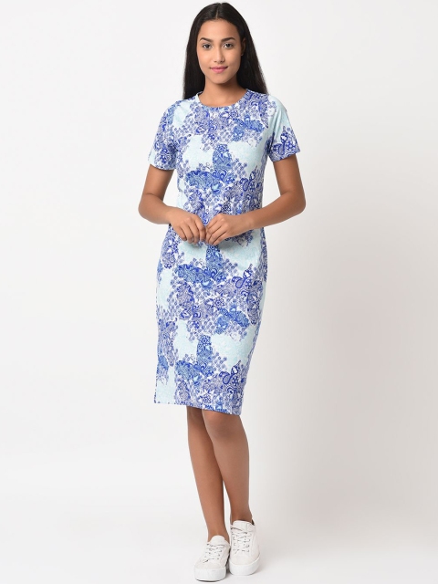 

Rigo Women Blue & White Printed Sheath Dress