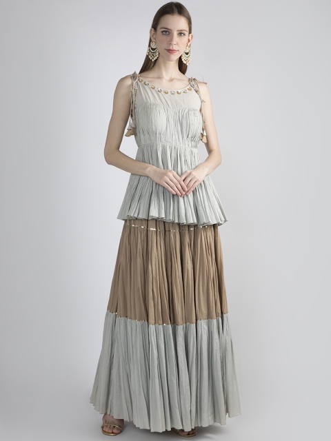 

Pernia Pop-Up Shop By PRIYANKA SINGH Women Blue & Brown Solid Top with Skirt