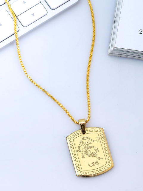 Dare by Voylla Men Gold-Plated Rashi Signs Leo Zodiac Handcrafted Pendant With Chain
