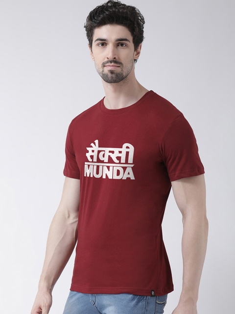 

Friskers Men Maroon Printed Round Neck T-shirt