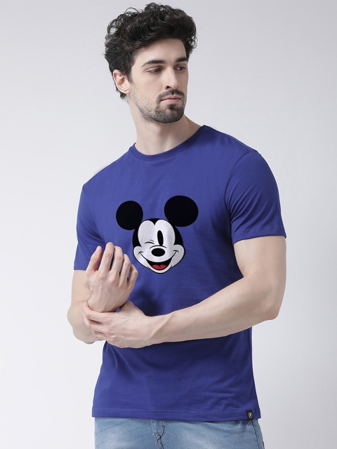 

Friskers Men Blue Printed Round Neck Mickey Mouse T-shirt