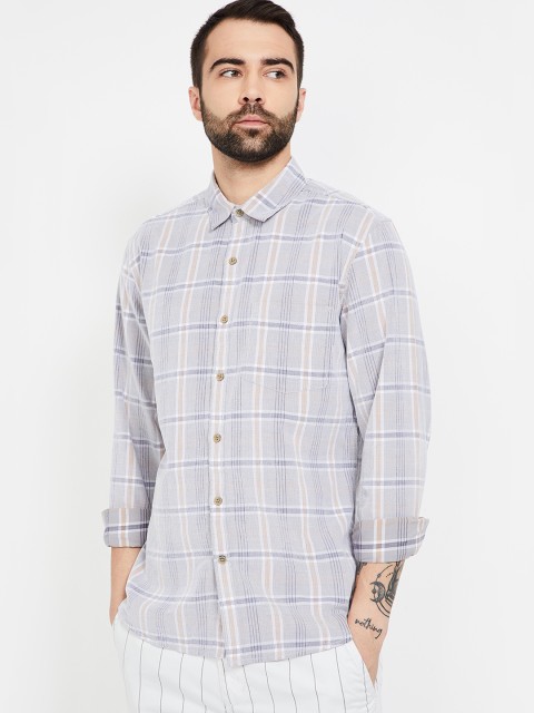 CODE by Lifestyle Men Grey & Off-White Slim Fit Checked Casual Shirt
