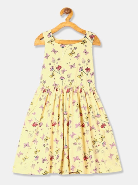 

Cherokee Girls Yellow Printed Fit and Flare Dress