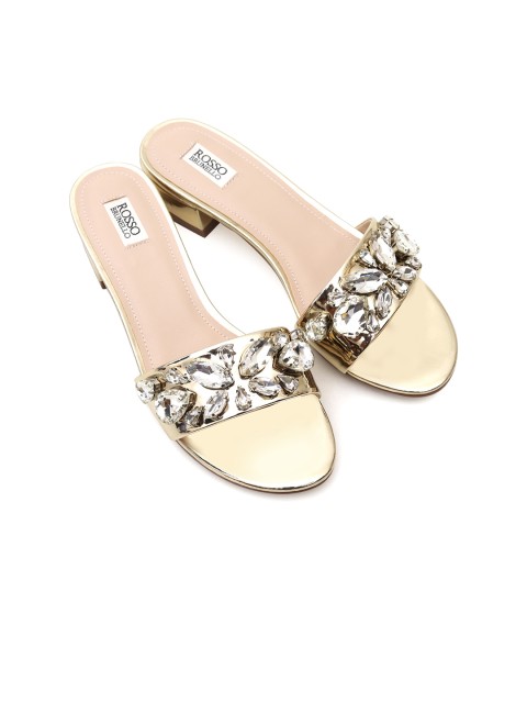 

ROSSO BRUNELLO Women Gold-Toned Embellished Open Toe Flats