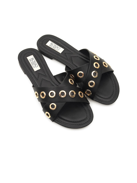 

ROSSO BRUNELLO Women Black Embellished Open Toe Flats