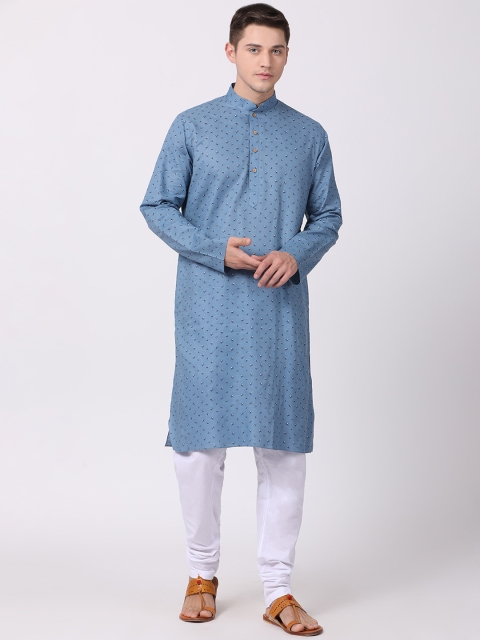 

TABARD Men Blue Printed Straight Kurta