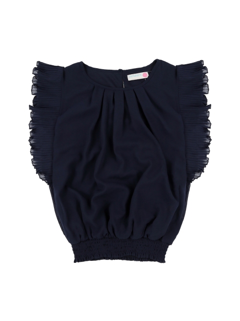 

Pantaloons Junior Girls Navy Blue Solid Blouson Top