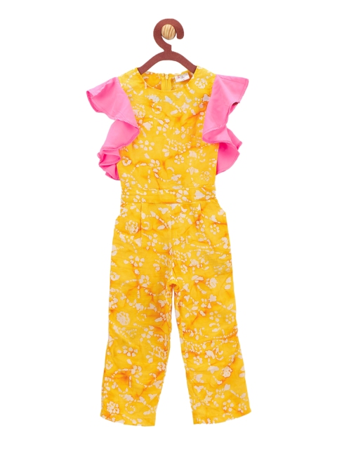 

LilPicks Girls Yellow Printed Basic Jumpsuit