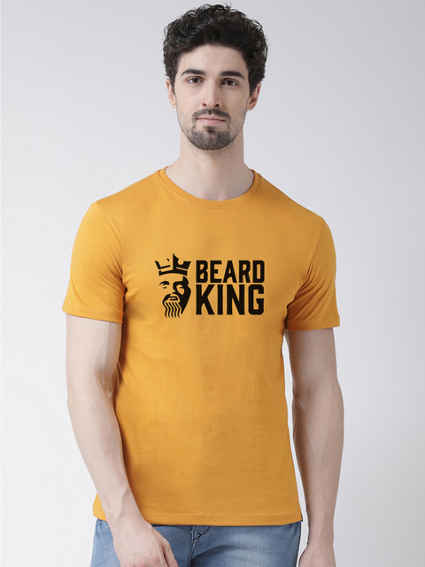 

Friskers Men Mustard Printed Round Neck T-shirt