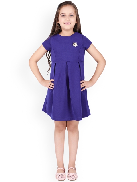 

One Friday Girls Blue Self Design Fit and Flare Dress