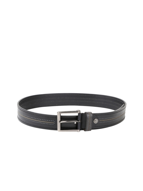 

WELBAWT Men Black Striped Leather Belt
