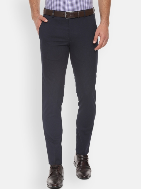 

Van Heusen Men Navy Blue Slim Fit Self Design Formal Trousers