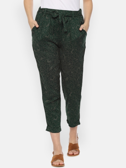 

People Women Green Regular Fit Printed Peg Trousers