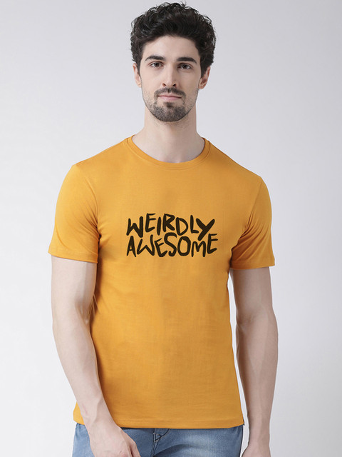 

Friskers Men Mustard Yellow Printed Round Neck T-shirt