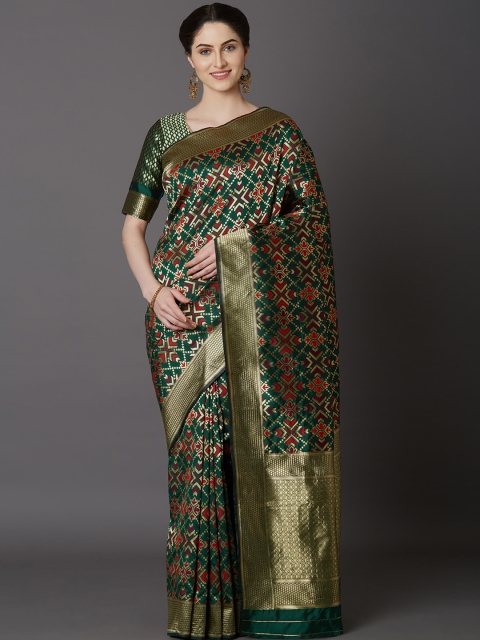

Mitera Green & Red Silk Blend Woven Design Kanjeevaram Saree