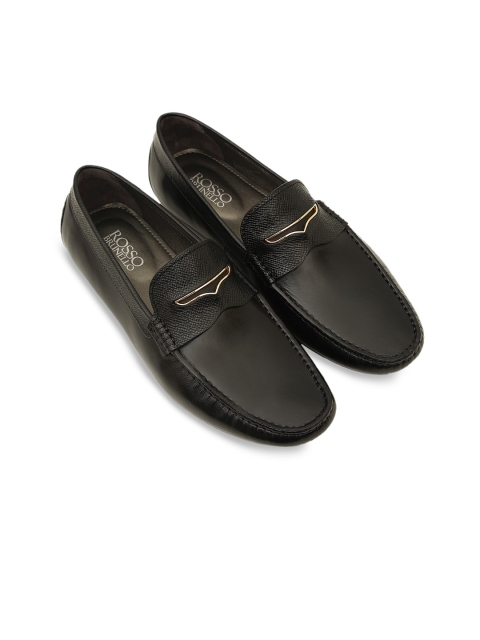 

ROSSO BRUNELLO Men Black Solid Leather Driving Shoes
