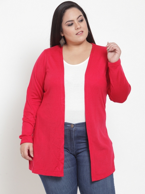 

plusS Women Coral Solid Open Front Shrug