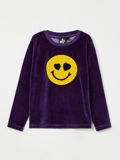 

Smiley World Girls Purple & Yellow Printed Sweatshirt