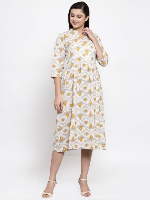 

Ayaany Women Cream-Coloured Printed Fit and Flare Dress