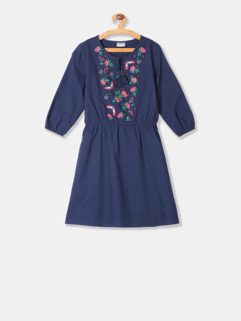 

Cherokee Girls Navy Blue Embroidered Fit and Flare Dress