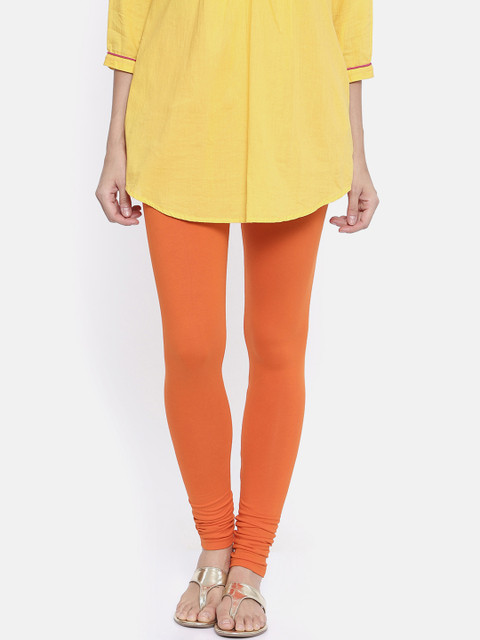

Bitz Women Orange Solid Organic Cotton Churidar-Length Leggings