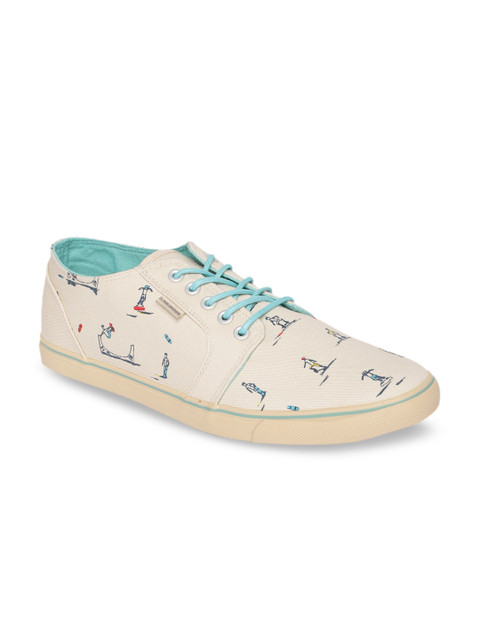 

Flying Machine Men Off-White & Blue Printed Sneakers