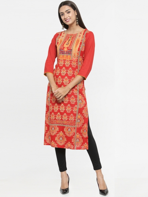

Kiaasa Women Red & Orange Printed Straight Kurta
