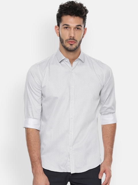 

V Dot Men White & Grey Slim Fit Printed Casual Shirt