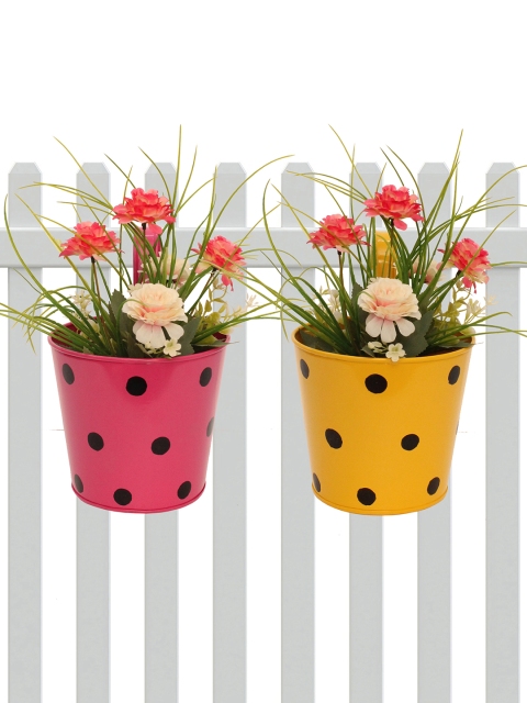 

Home Sparkle Set of 2 Round Basket Hanging Railing Planters, Pink