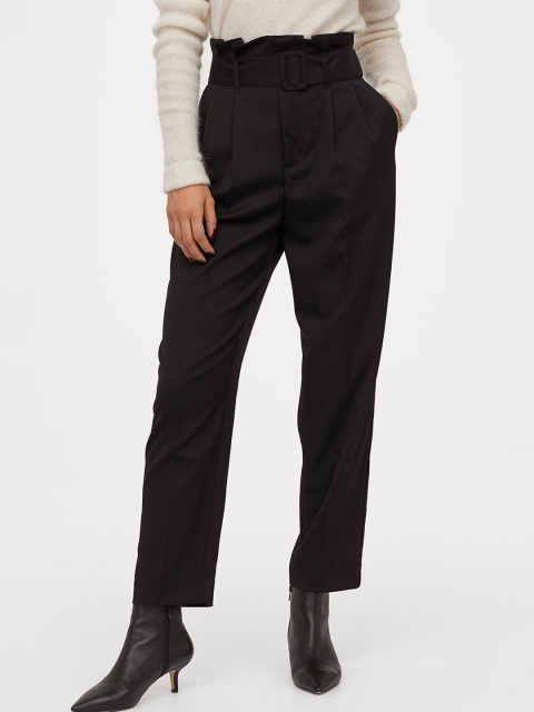 

H&M Women Black Solid Paper Bag Trousers