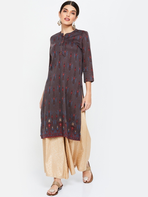 

Melange by Lifestyle Women Brown & Blue Printed Straight Kurta