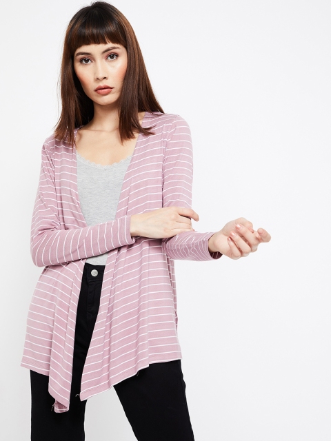 

Bossini Women Pink & White Striped Open Front Shrug