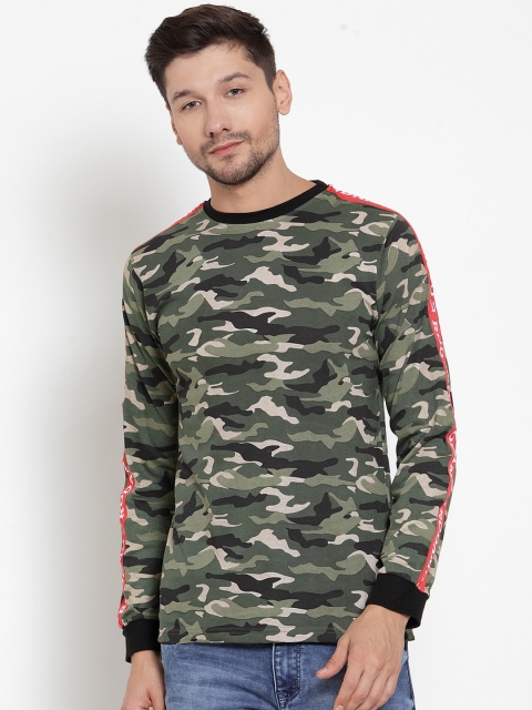 

Rodamo Men Green & Beige Printed Round Neck Slim Fit T-shirt