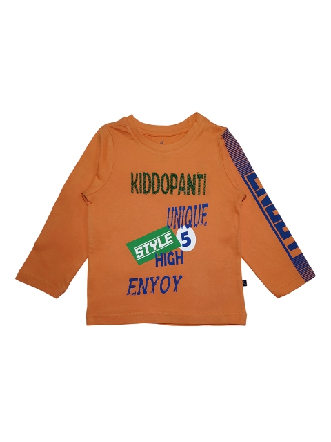 

KiddoPanti Boys Orange Printed Round Neck T-shirt