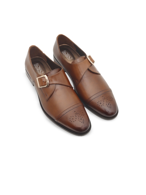 

ROSSO BRUNELLO Men Tan Brown Solid Formal Leather Monks