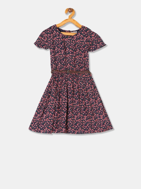 

Cherokee Girls Navy Blue Printed Fit and Flare Dress