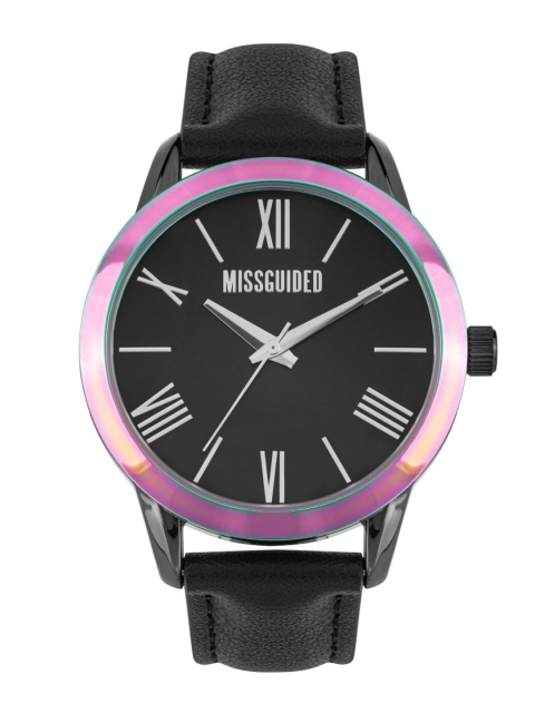 

Missguided Women Black & Pink Analogue Leather Watch MG026B
