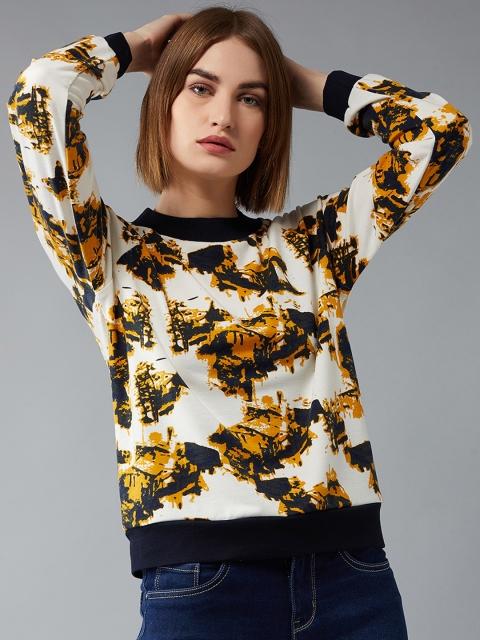 

DOLCE CRUDO Women White & Yellow Printed Sweatshirt
