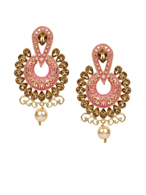 

ANIKAS CREATION Pink & Gold-Plated Circular Drop Earrings