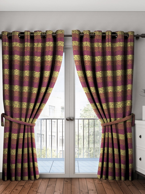

NEUDIS Orange & Green Set of 2 Striped Door Jacquard Curtains