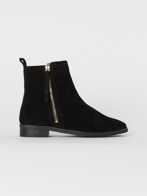 

H&M Women Black Solid Warm-Lined Suede Boots