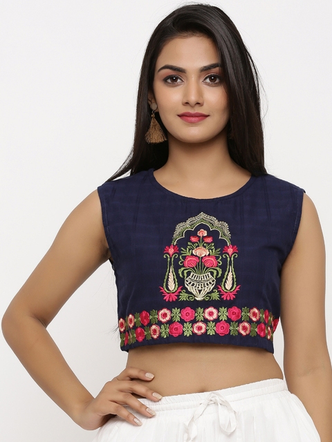 

BUYCLARA Women Blue & Pink Embroidered Top
