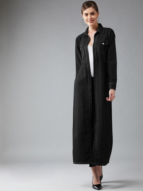 

DOLCE CRUDO Women Black Solid Longline Shrug
