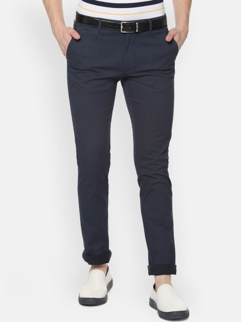 

V Dot Men Navy Blue Slim Fit Printed Regular Trousers