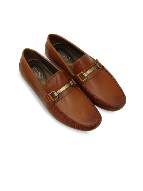 

ROSSO BRUNELLO Men Tan Brown Solid Leather Driving Shoes