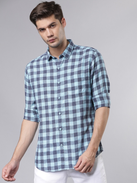 

HIGHLANDER Men Navy Blue Slim Fit Checked Casual Shirt