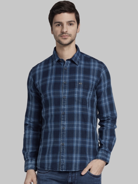

Parx Men Blue Slim Fit Checked Casual Shirt