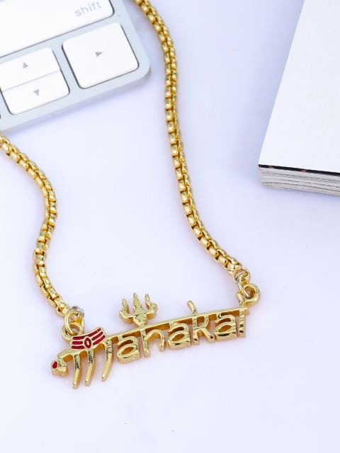 

Dare by Voylla Men Gold-Plated Mahadev Extension Inscription Handcrafted Pendant With Chain